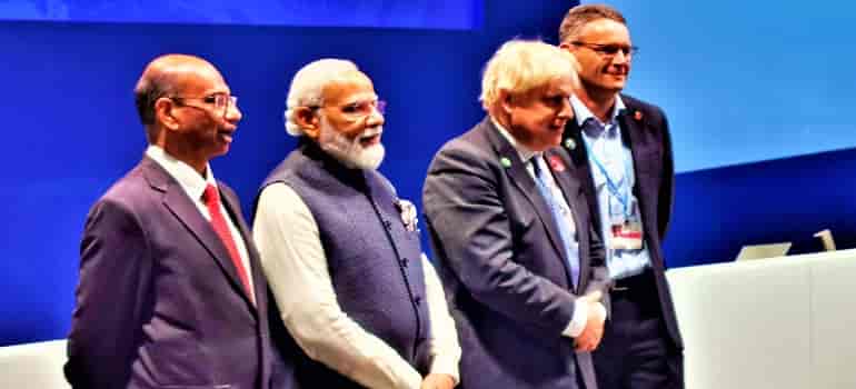 (L-R)Dr Ajay Mathur, Director General, The International Solar Alliance (ISA)_ Shri Narendra Modi, Honorable Prime Minister of India_ Mr Boris Johnson, Hon'ble Prime Minister of the UK
